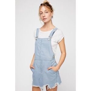 Free People Light Blue Denim Pinstripe Overall Dress Size 0